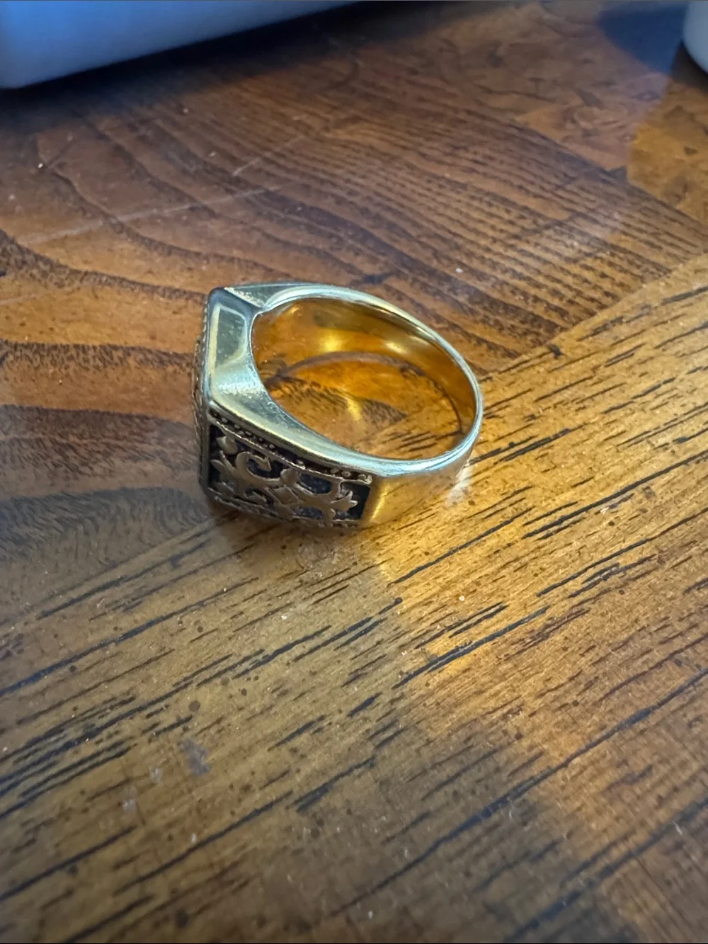 Men's Gold and Black Lion Emblem Signet Ring
